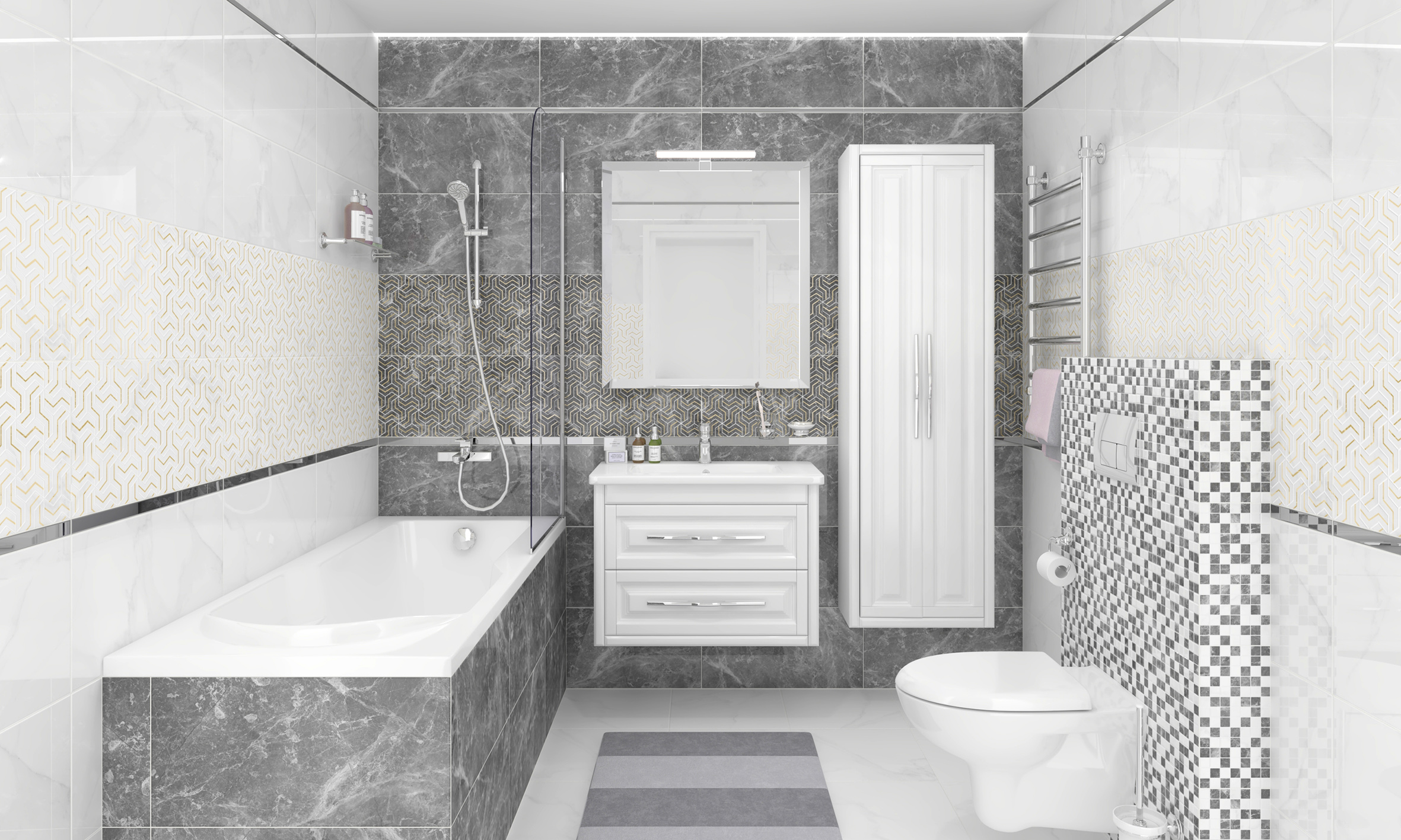 Мозаика Laparet Crystal чёрный+белый 30x30 глянцевый