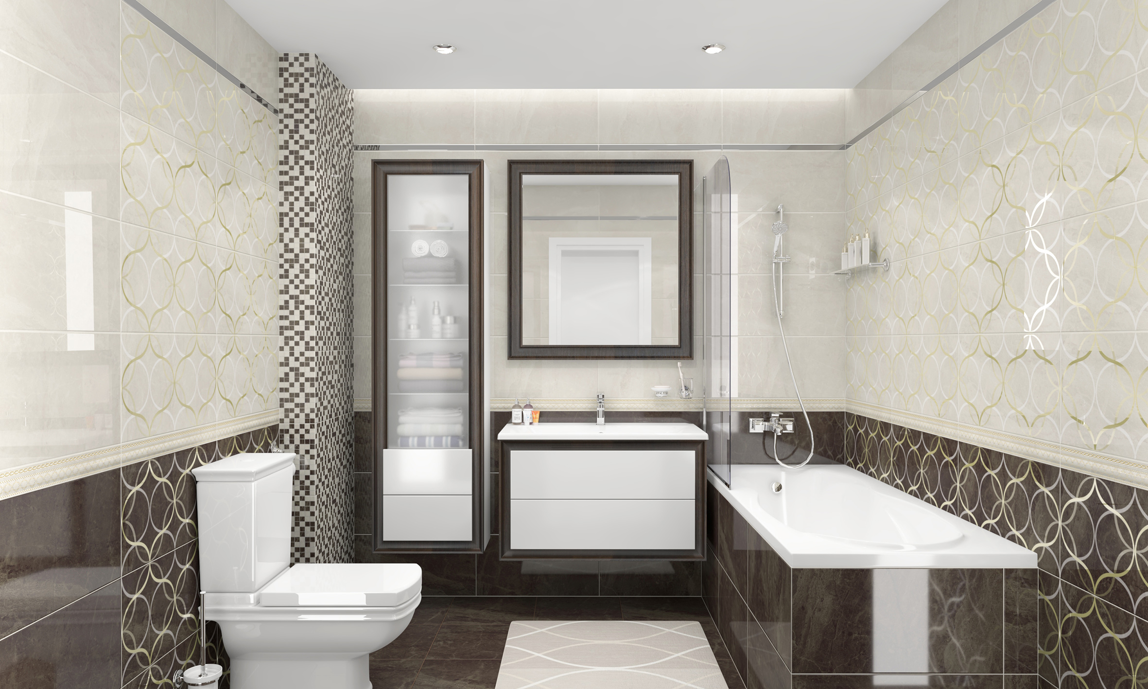Мозаика Laparet Crystal чёрный+белый 30x30 глянцевый