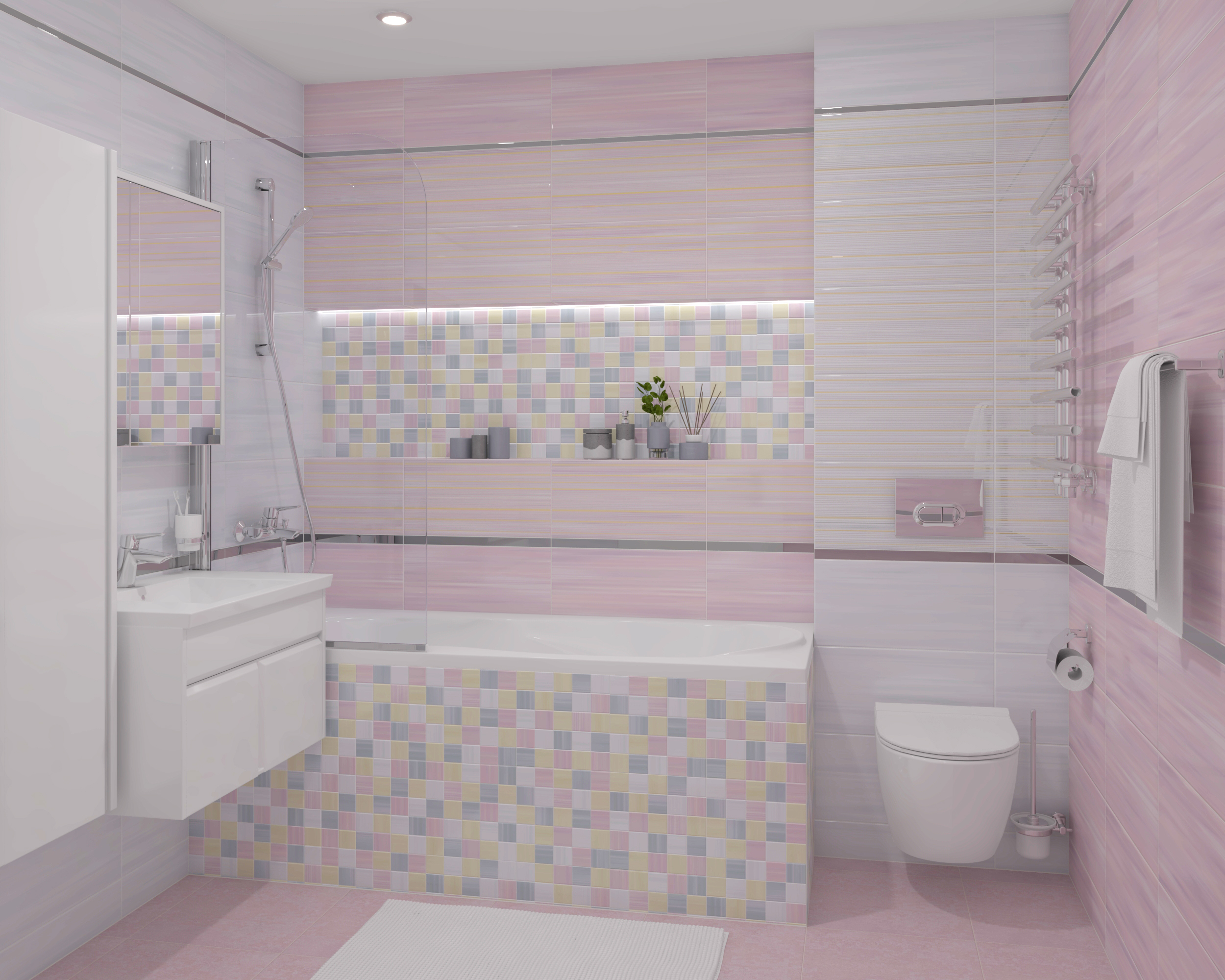 Керамическая плитка (34014) Laparet Spring розовый 25x50 глянцевый