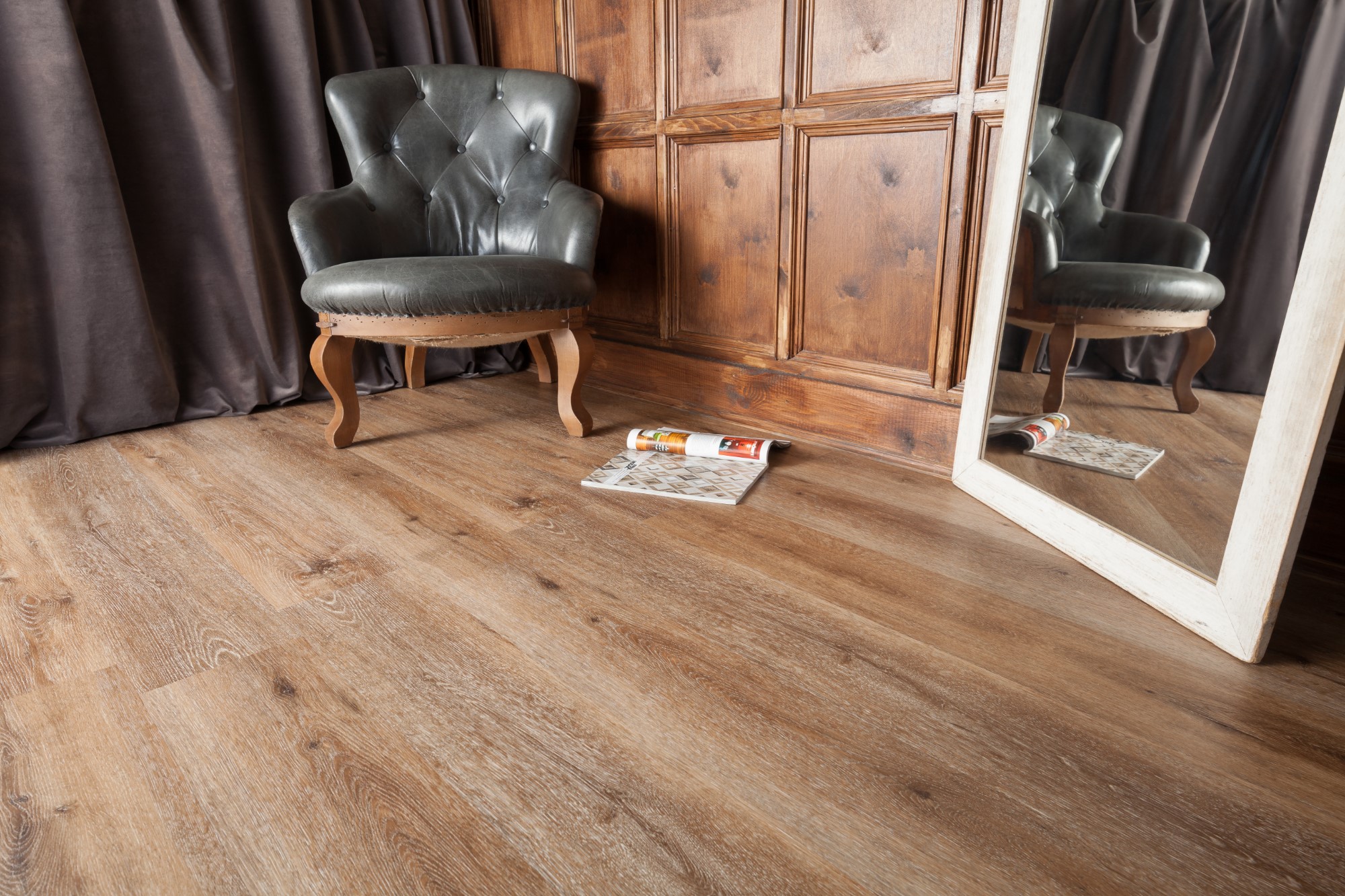 Кварцвиниловая плитка Aqua Floor RealWood Glue AF6033 Glue 1219.2x177.8 Дуб Темный замковый кварц винил напольный
