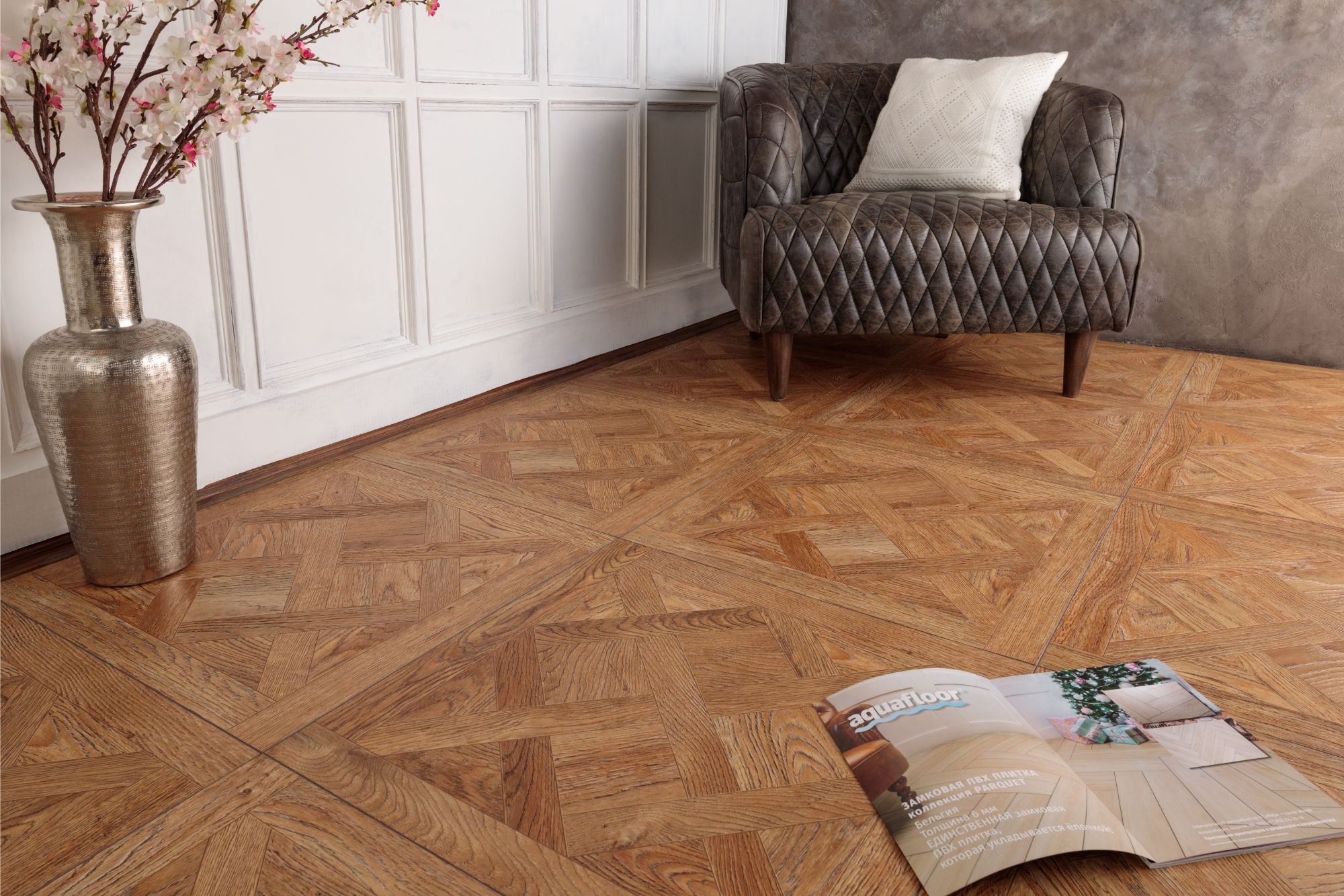Кварцвиниловая плитка Aqua Floor Versailles AF7005VS 600x600 Дуб Темный замковый кварц винил напольный