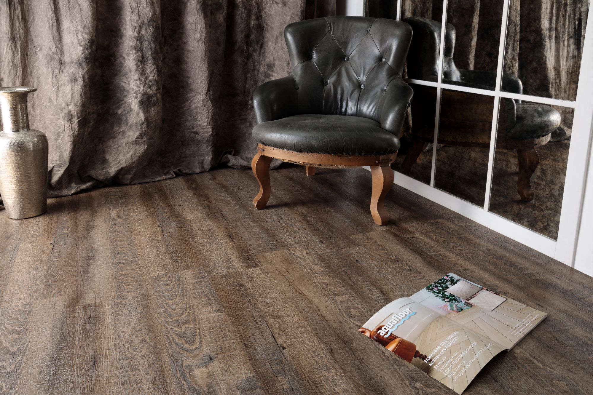 Кварцвиниловая плитка Aqua Floor Nano AF3217N 1221x180 Дуб Темный замковый кварц винил напольный