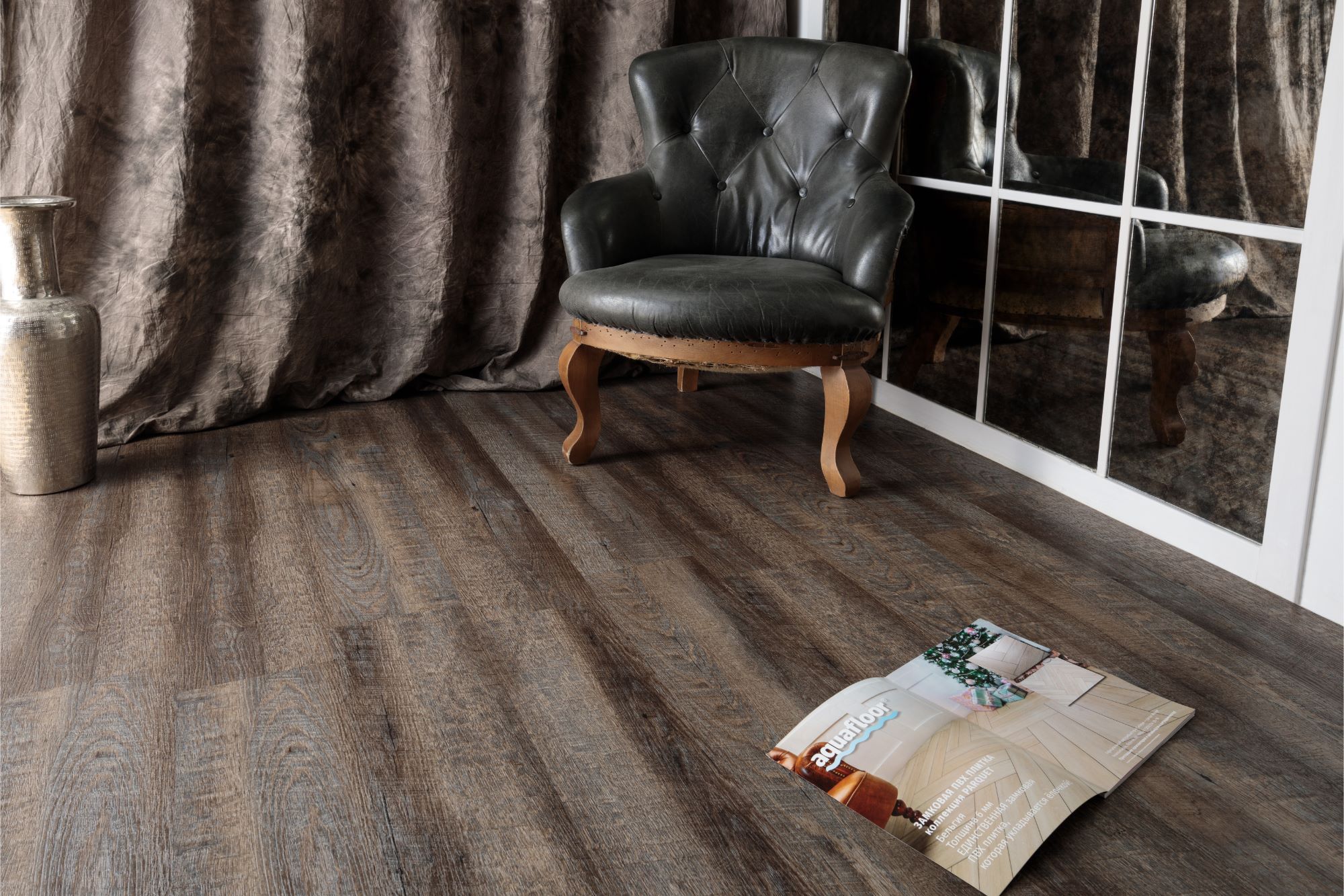 Кварцвиниловая плитка Aqua Floor Nano AF3217N 1221x180 Дуб Темный замковый кварц винил напольный