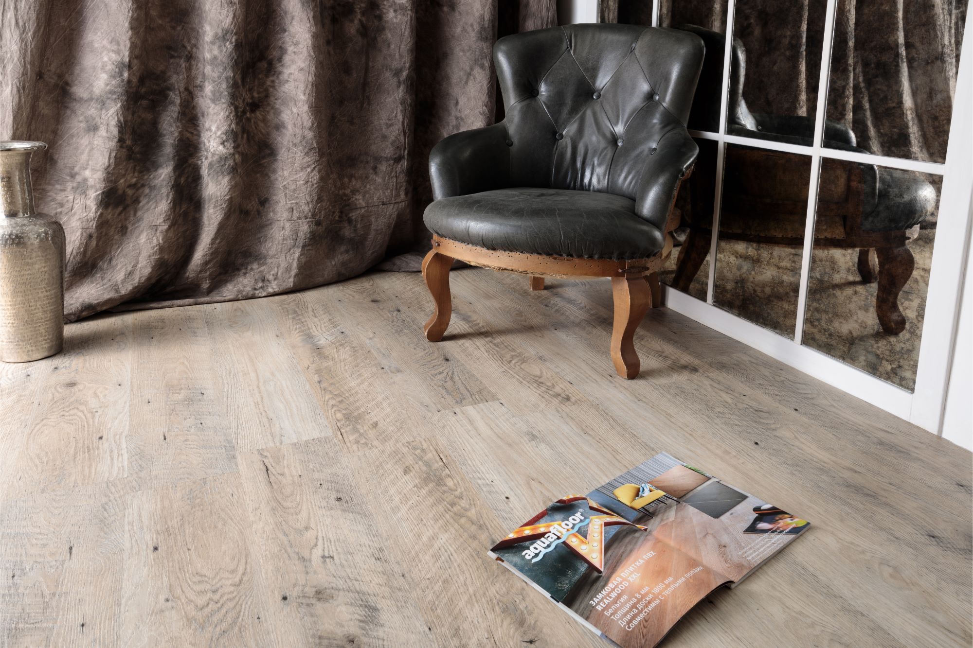 Кварцвиниловая плитка Aqua Floor Nano AF3217N 1221x180 Дуб Темный замковый кварц винил напольный