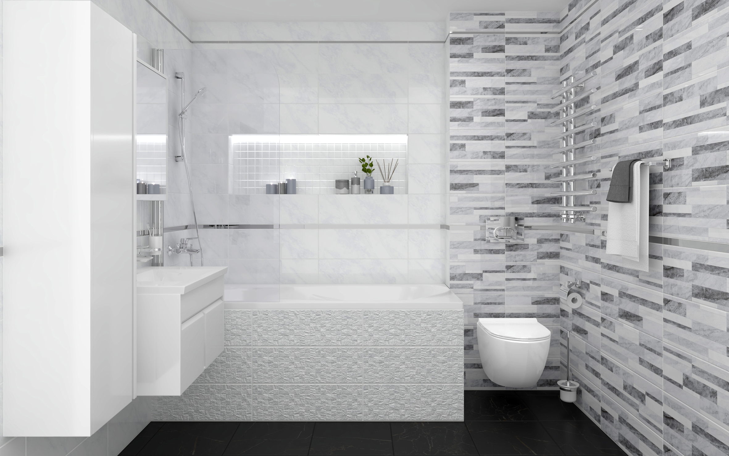 Декор (AD\B483\60045) Laparet Royal чёрный 20x60 глянцевый