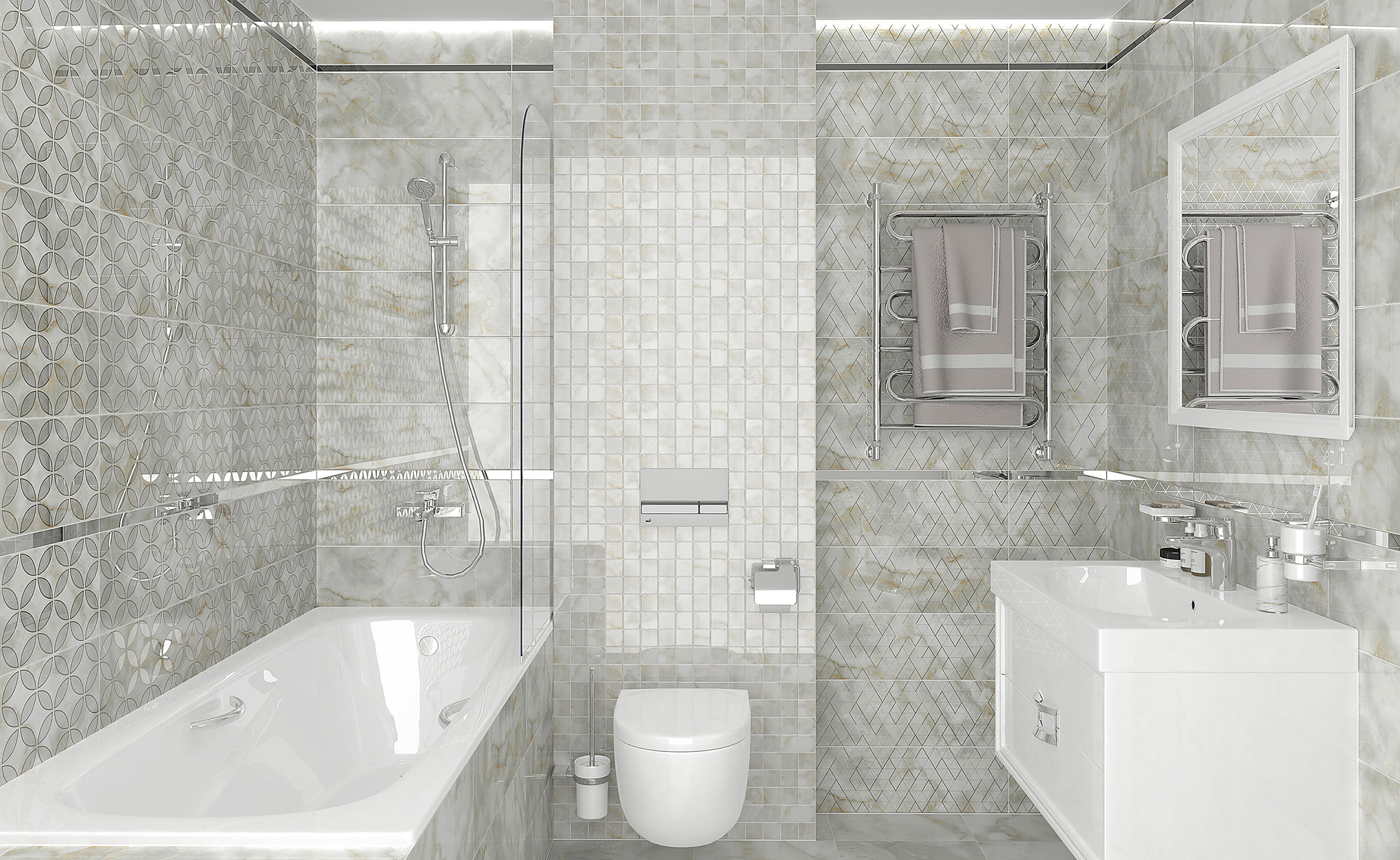 Мозаика (MM60129) Laparet Select мозаичный серый 20x60 глянцевый