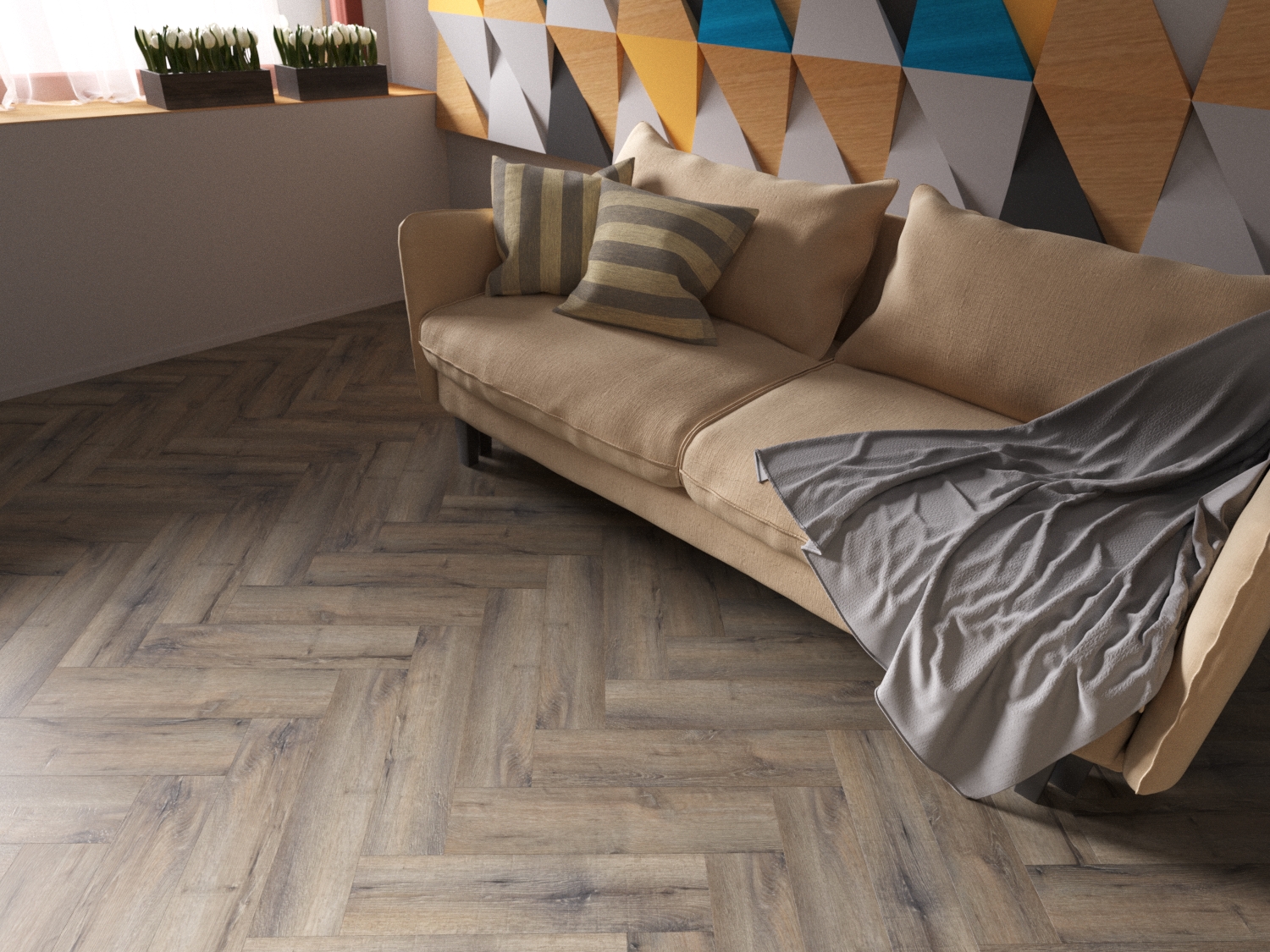 Кварцвиниловая плитка Fine Floor Craft Short Plank FF-008 Дуб Хэмптон-Корт кварц винил напольный