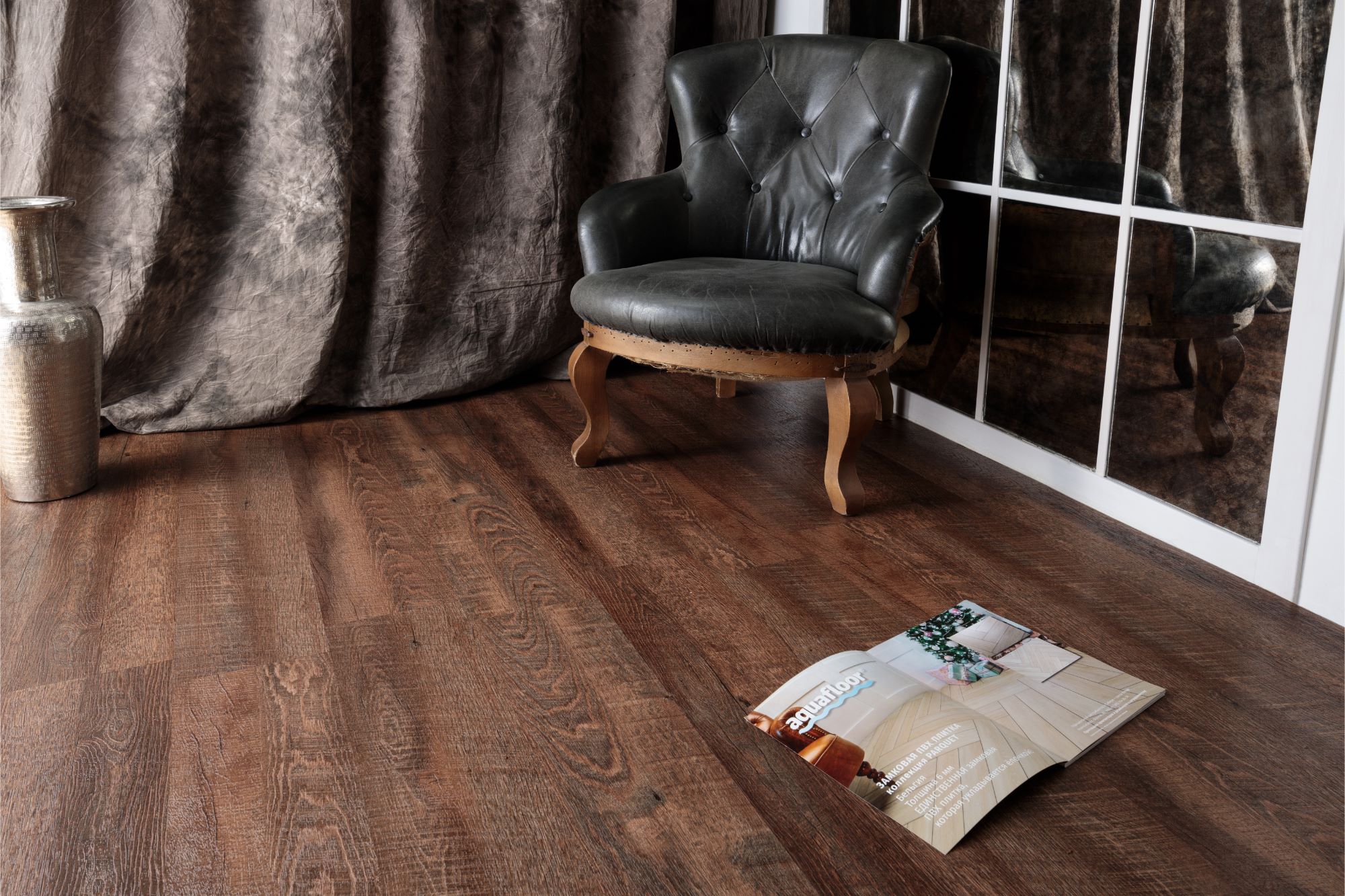 Кварцвиниловая плитка Aqua Floor Nano AF3217N 1221x180 Дуб Темный замковый кварц винил напольный