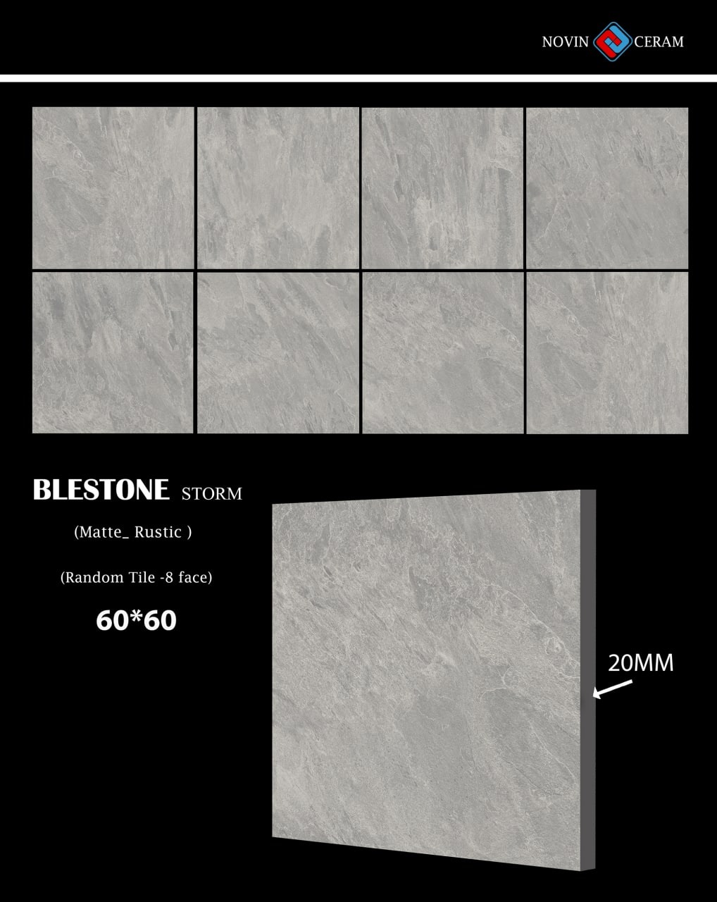 Керамогранит Novin Ceram Blestone Anthracite X9567M81 серый 60x60