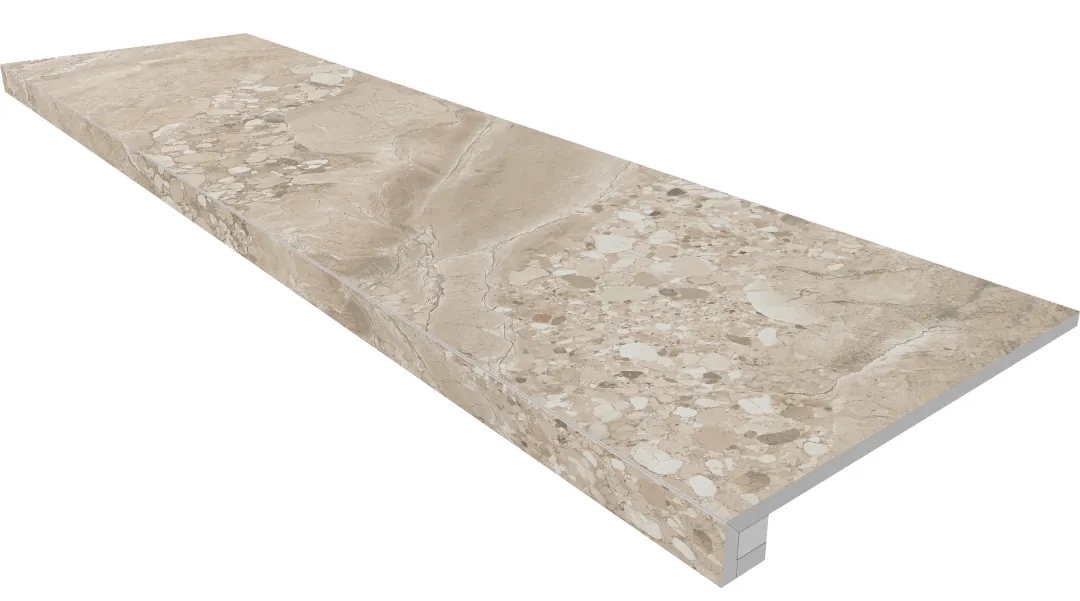 Комплект Estima OM02 Ametis Oceanmist Beige (Ступень 33x120 непол. прямоугол. бортик без насечек + Подступенок 14,5x120)