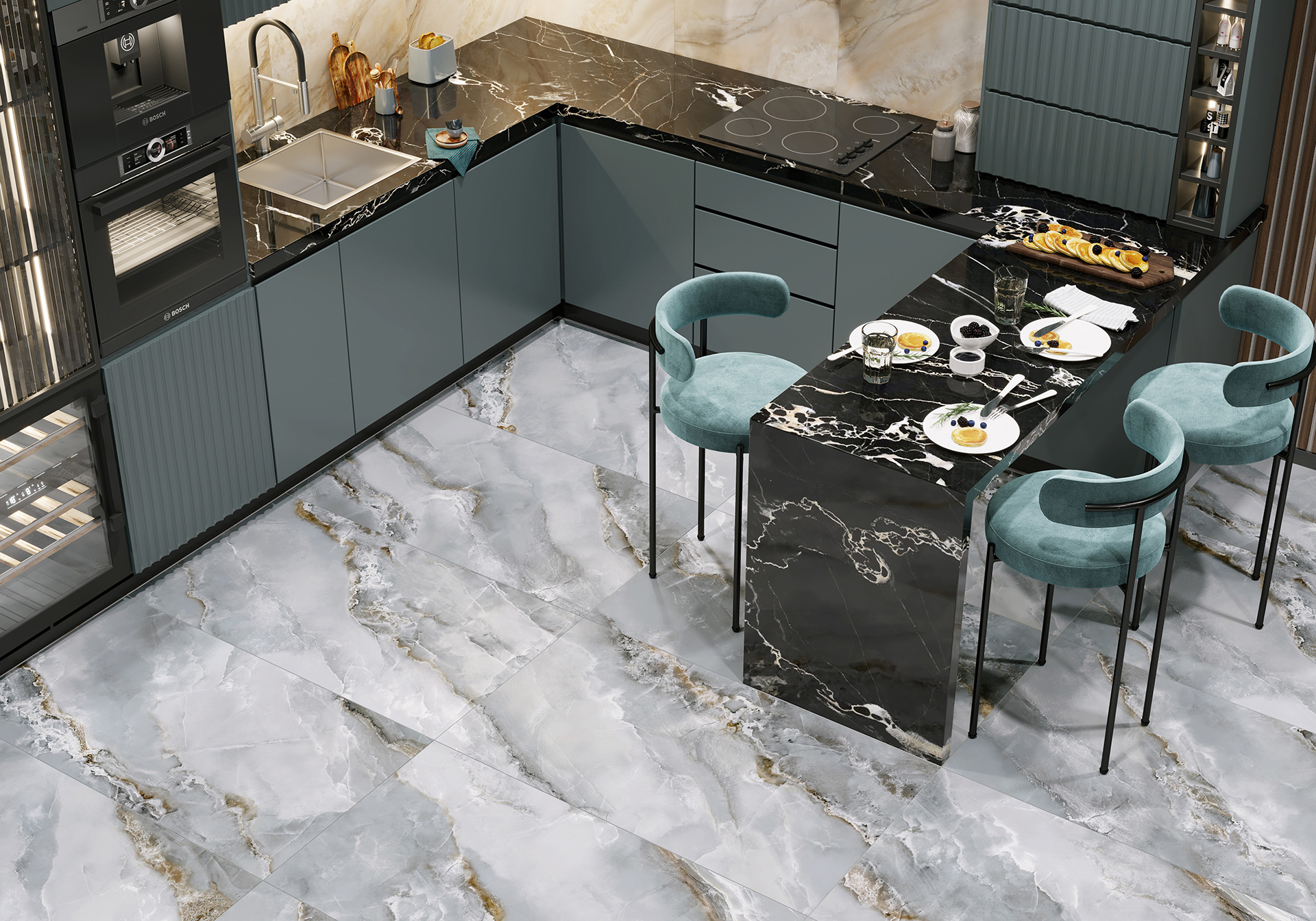 Керамогранит Alma Ceramica Орландо GFA57ORD06L бирюзовый 57x57