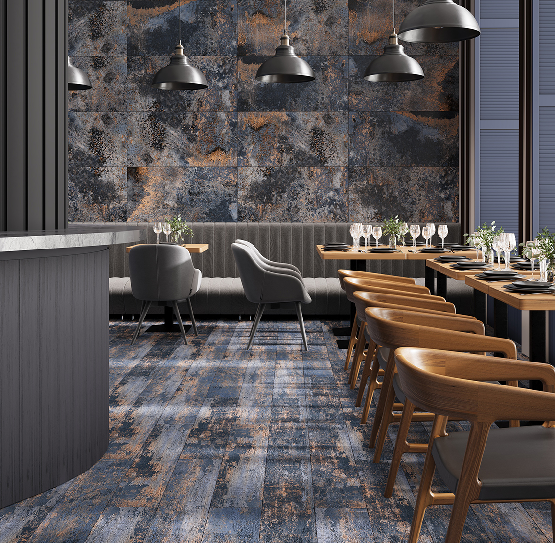 Керамогранит СтароВуд Savoy Rust Cobalt Carving 20x120 синий