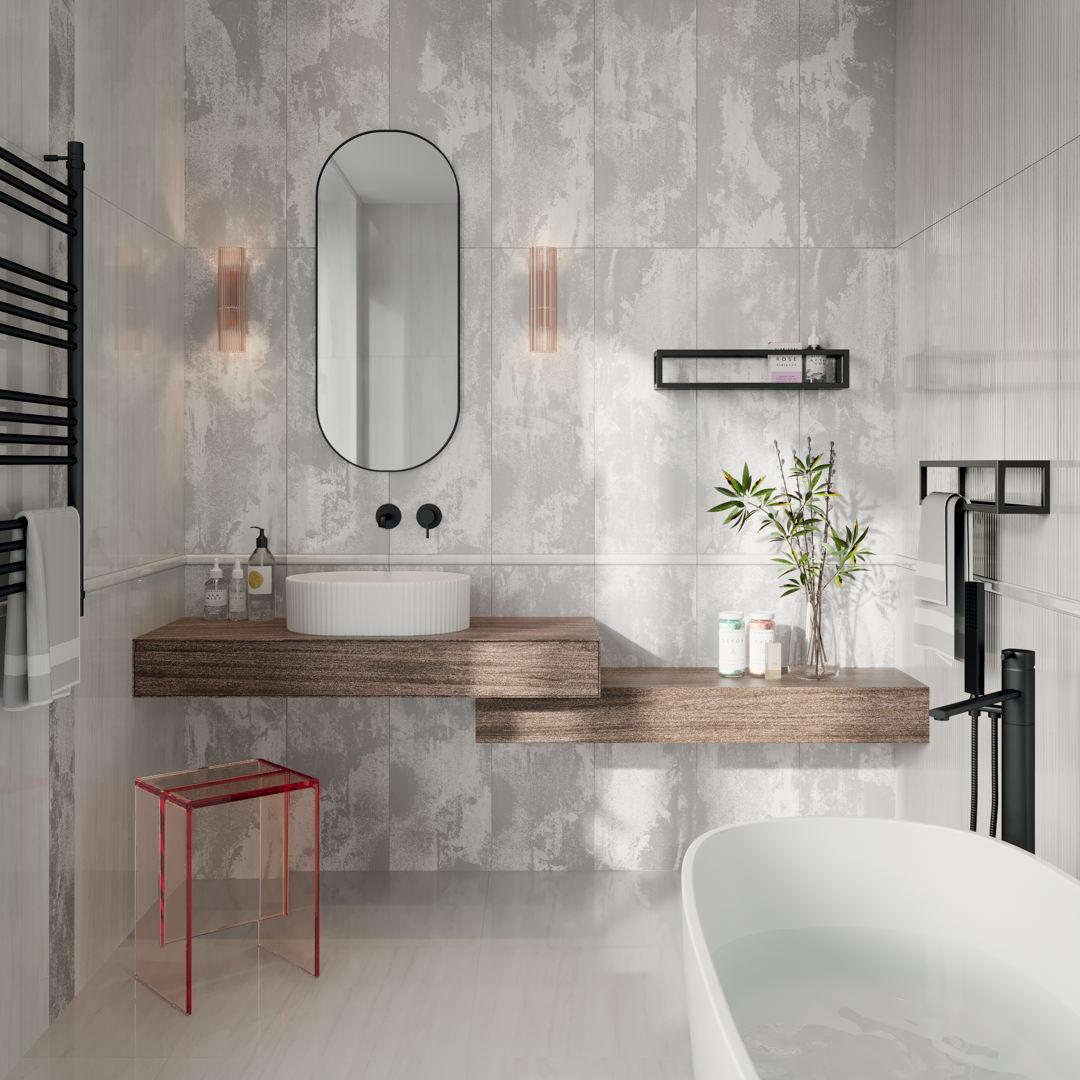 Керамическая плитка Kerama Marazzi 13111TR Белем структура серый светлый глянцевый обрезной 30x89.5