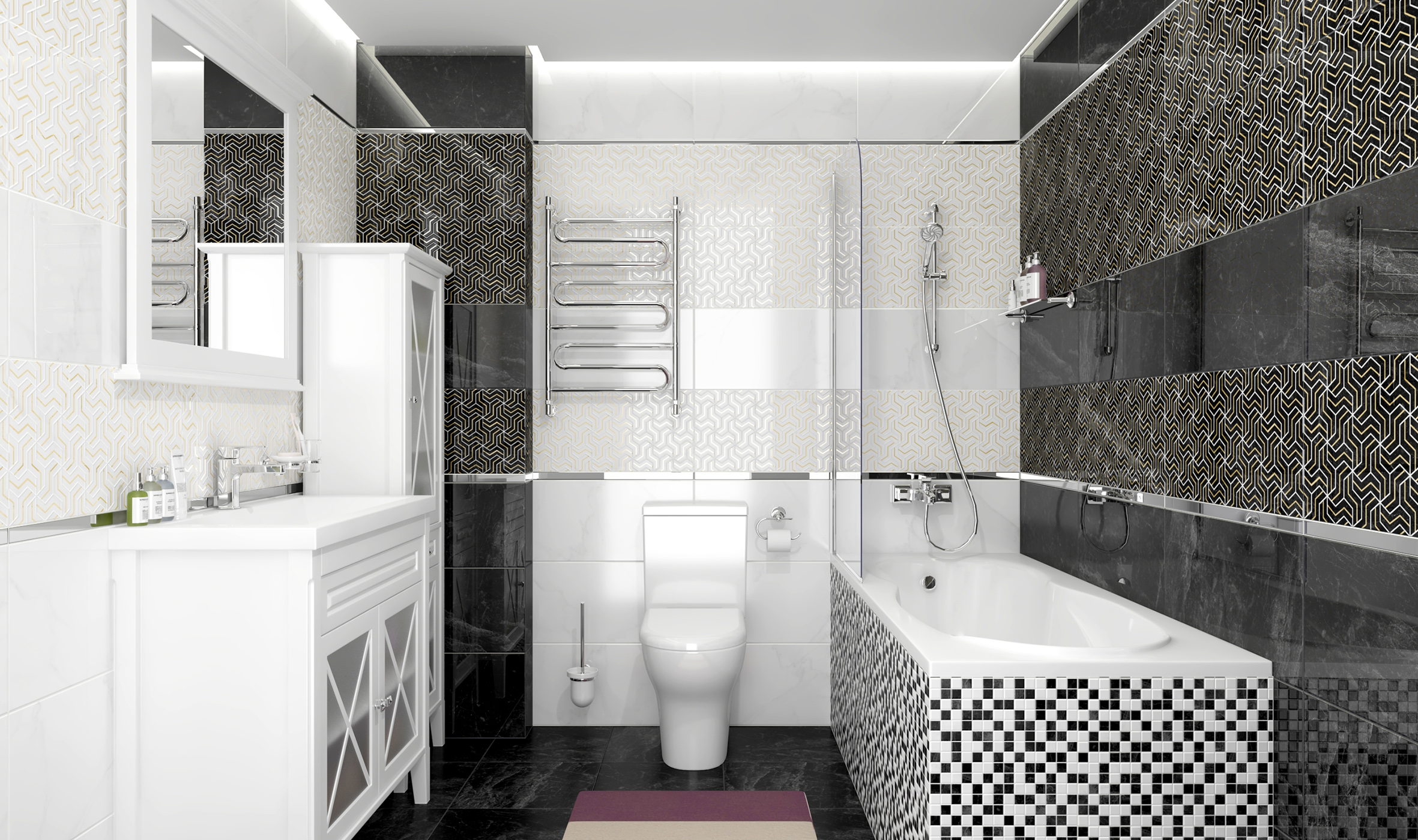 Мозаика Laparet Crystal чёрный+белый 30x30 глянцевый