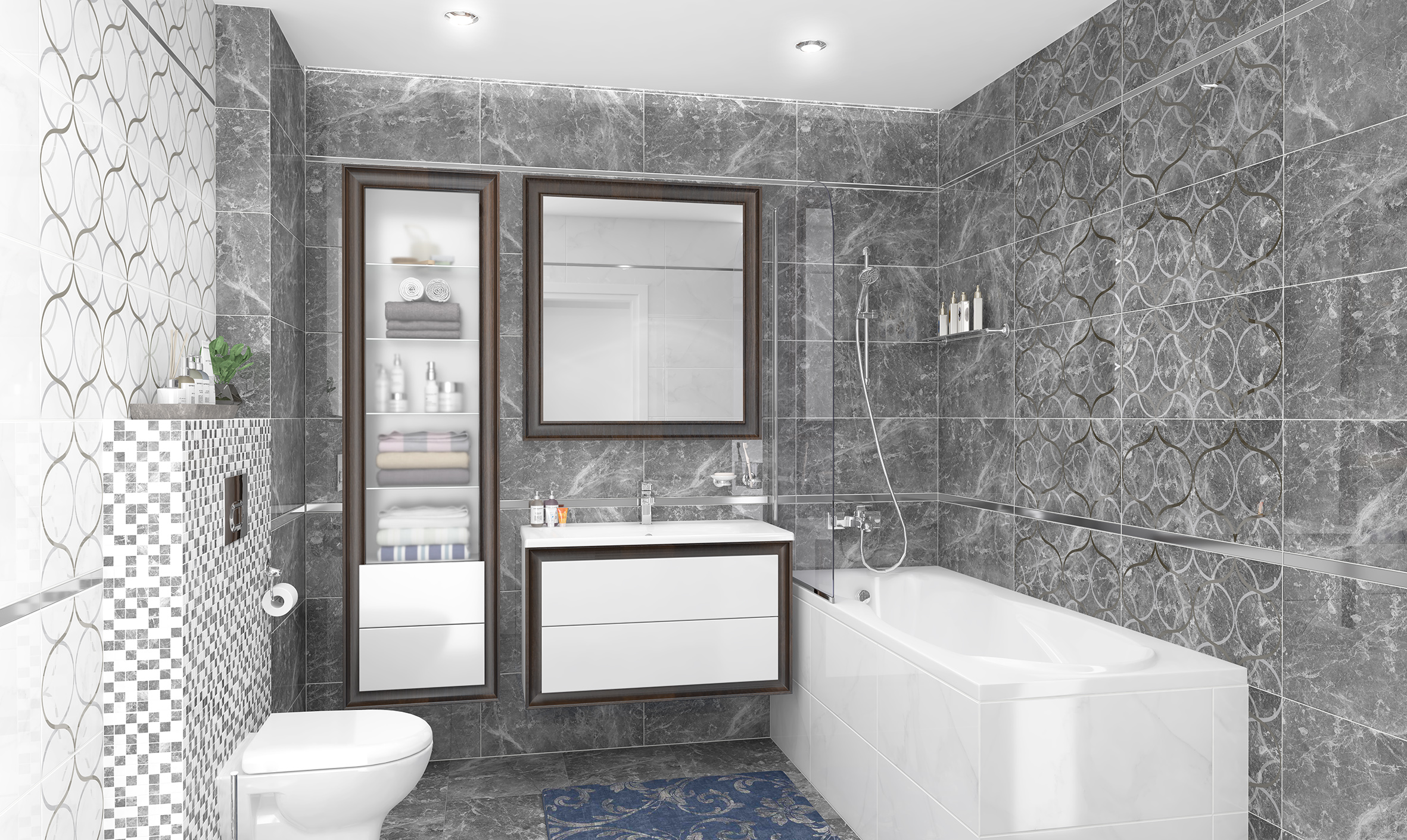 Мозаика Laparet Crystal чёрный+белый 30x30 глянцевый