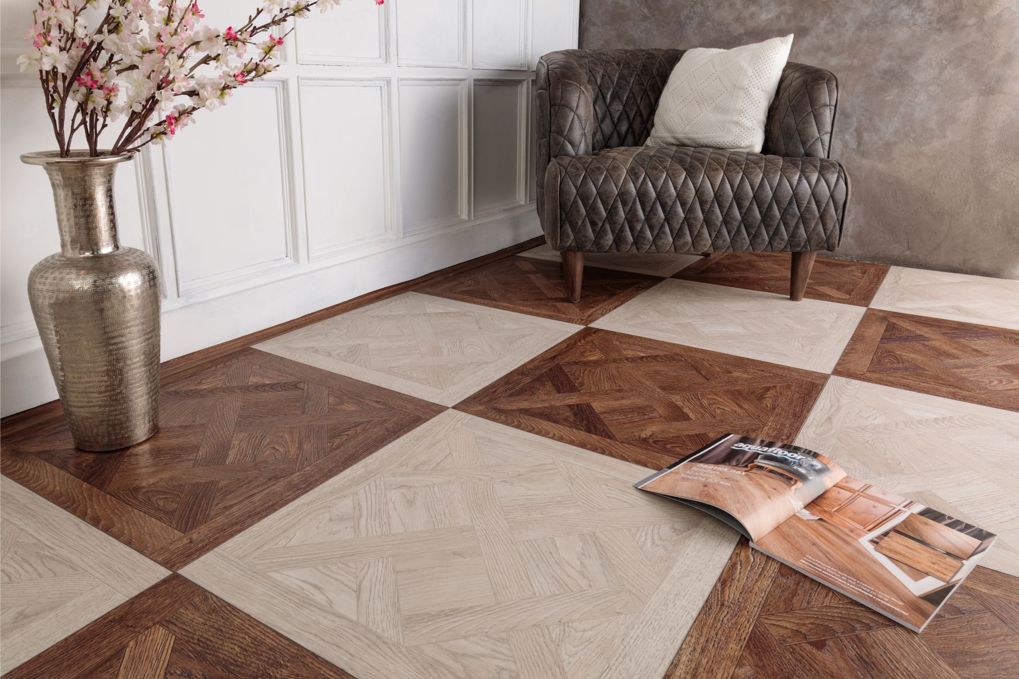 Кварцвиниловая плитка Aqua Floor Versailles AF7005VS 600x600 Дуб Темный замковый кварц винил напольный