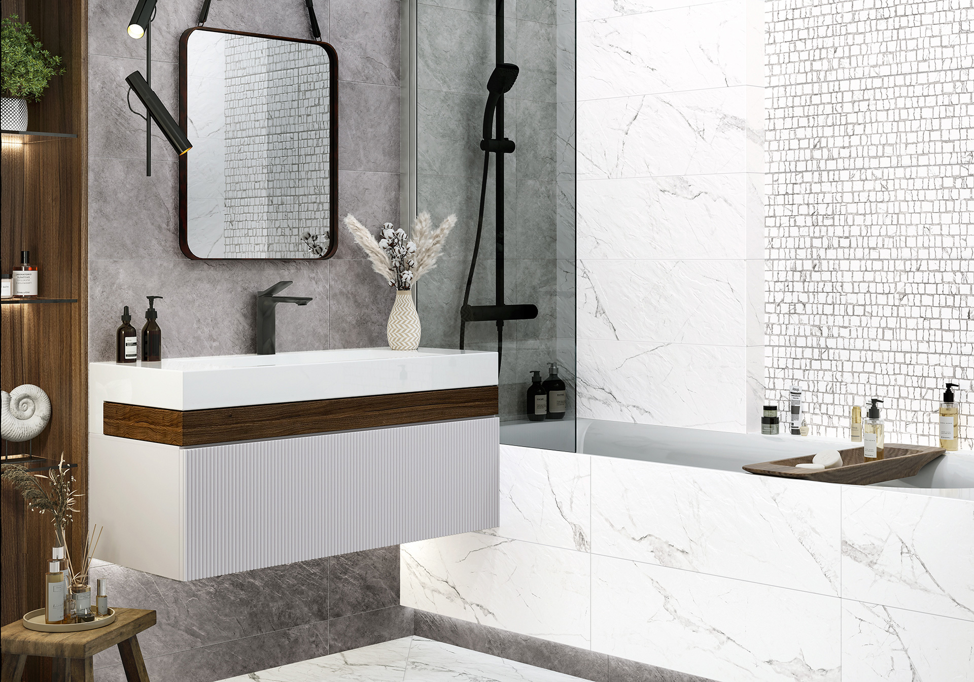 Керамическая плитка Alma Ceramica Лоран TWU12LRT27R серый 24.6x74