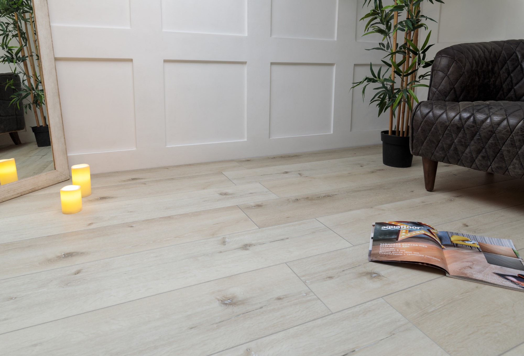 Кварцвиниловая плитка Aqua Floor Realwood XL Glue AF8006XL Glue 1524x228 Дуб Светлый замковый кварц винил напольный