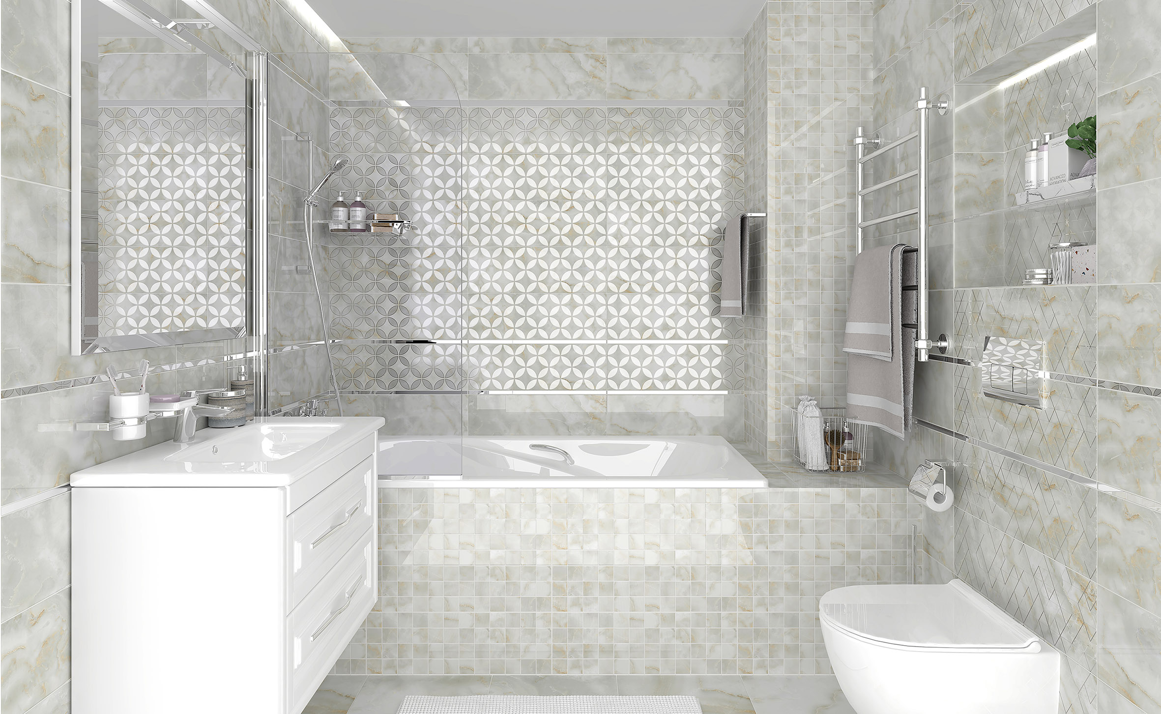 Мозаика (MM60129) Laparet Select мозаичный серый 20x60 глянцевый