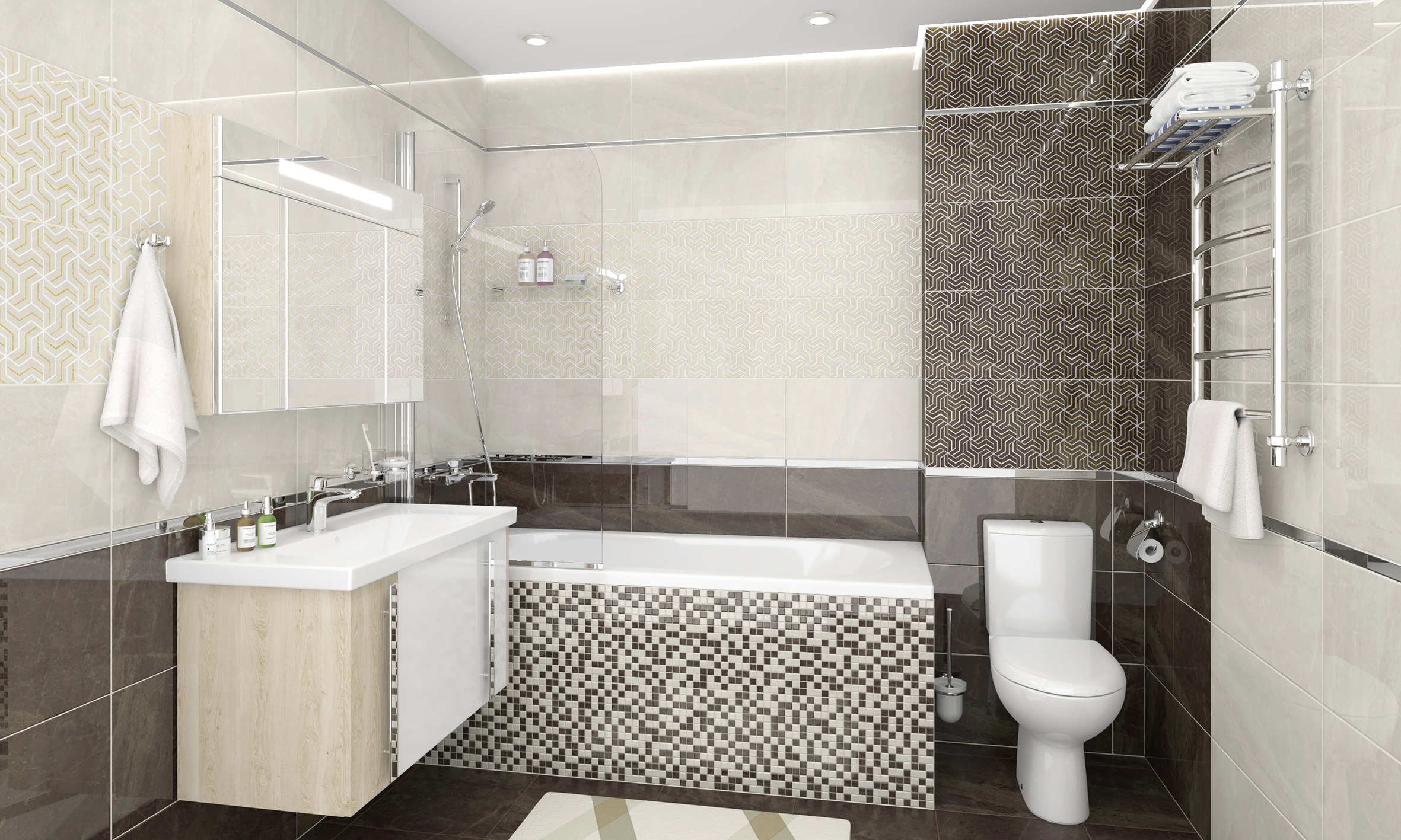 Мозаика Laparet Crystal чёрный+белый 30x30 глянцевый