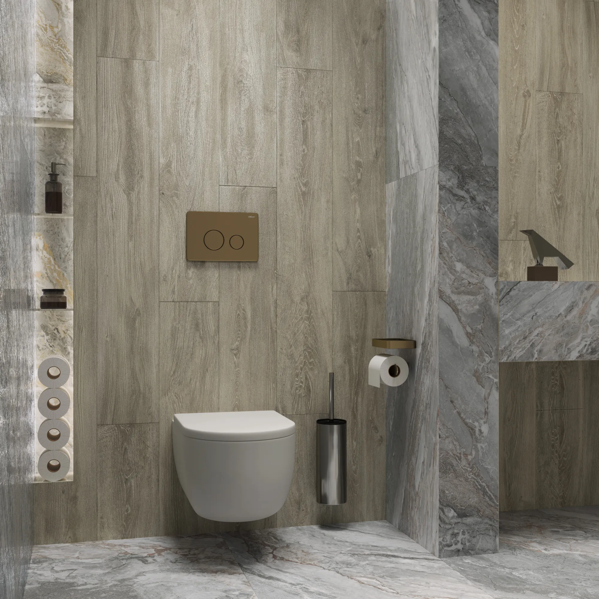 Керамогранит Креанза CW-RT12-B Husk Wood Brich Rustic Wood 20x120 бежевый