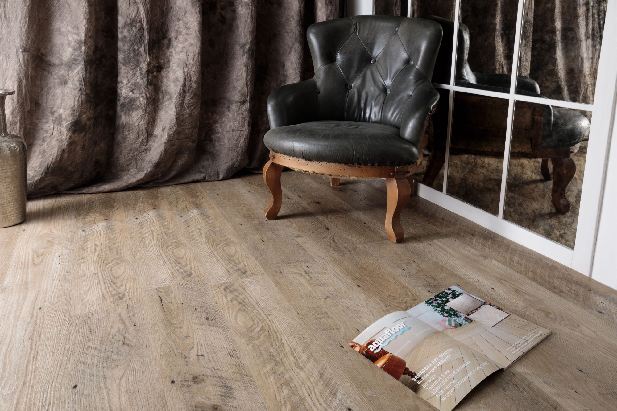 Кварцвиниловая плитка Aqua Floor Nano AF3217N 1221x180 Дуб Темный замковый кварц винил напольный