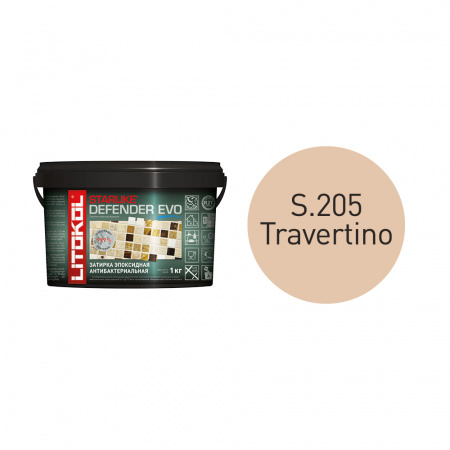 Антибактериальная затирка + клей Литокол STARLIKE DEFENDER EVO 1кг S.205 TRAVERTINO