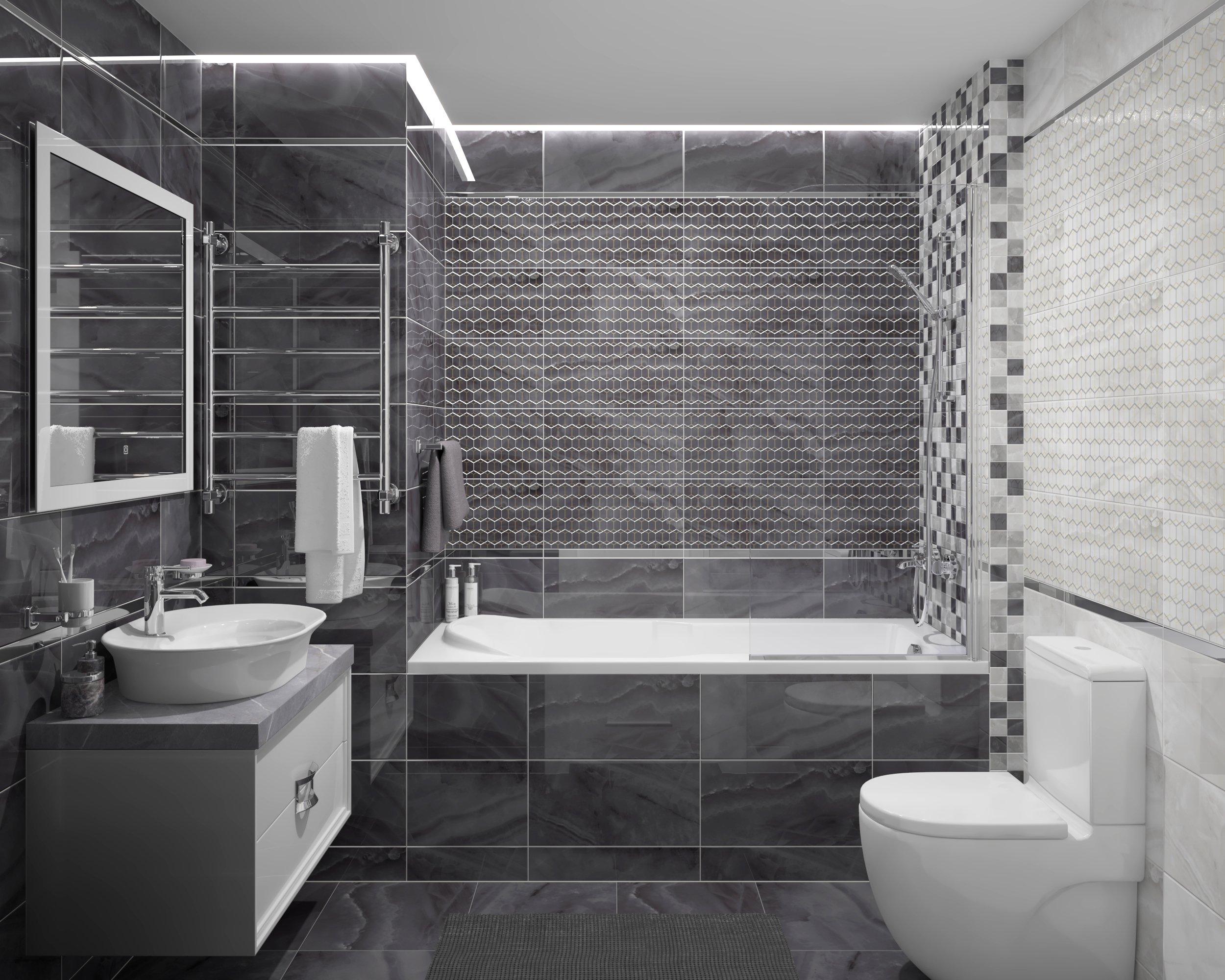 Мозаика (MM34040) Laparet Prime мозаичный серый микс 25x25 глянцевый