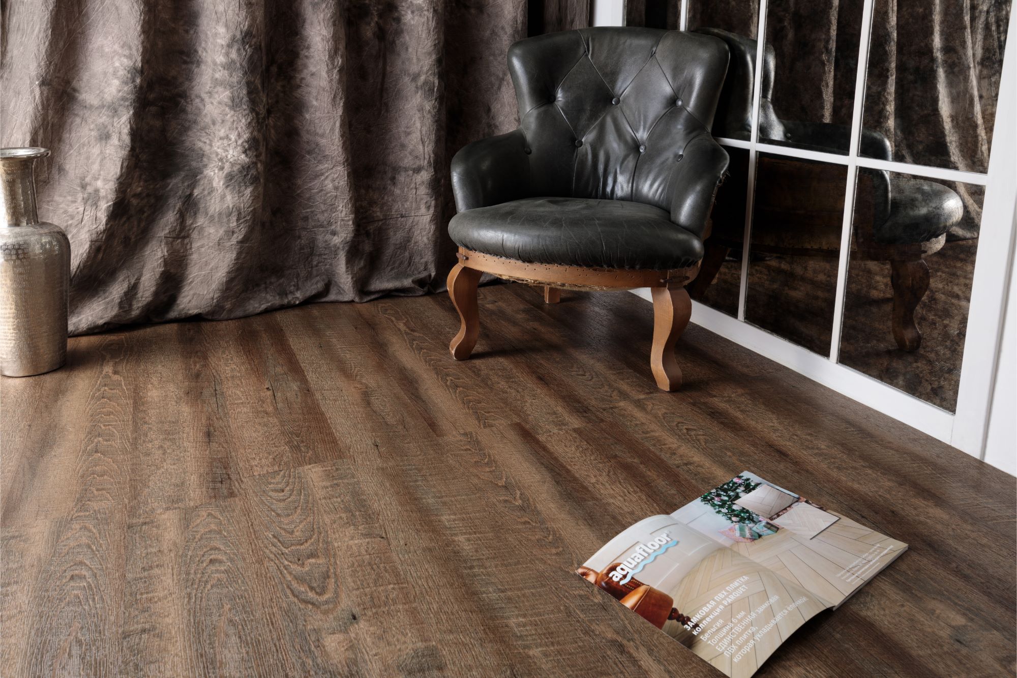 Кварцвиниловая плитка Aqua Floor Nano AF3217N 1221x180 Дуб Темный замковый кварц винил напольный
