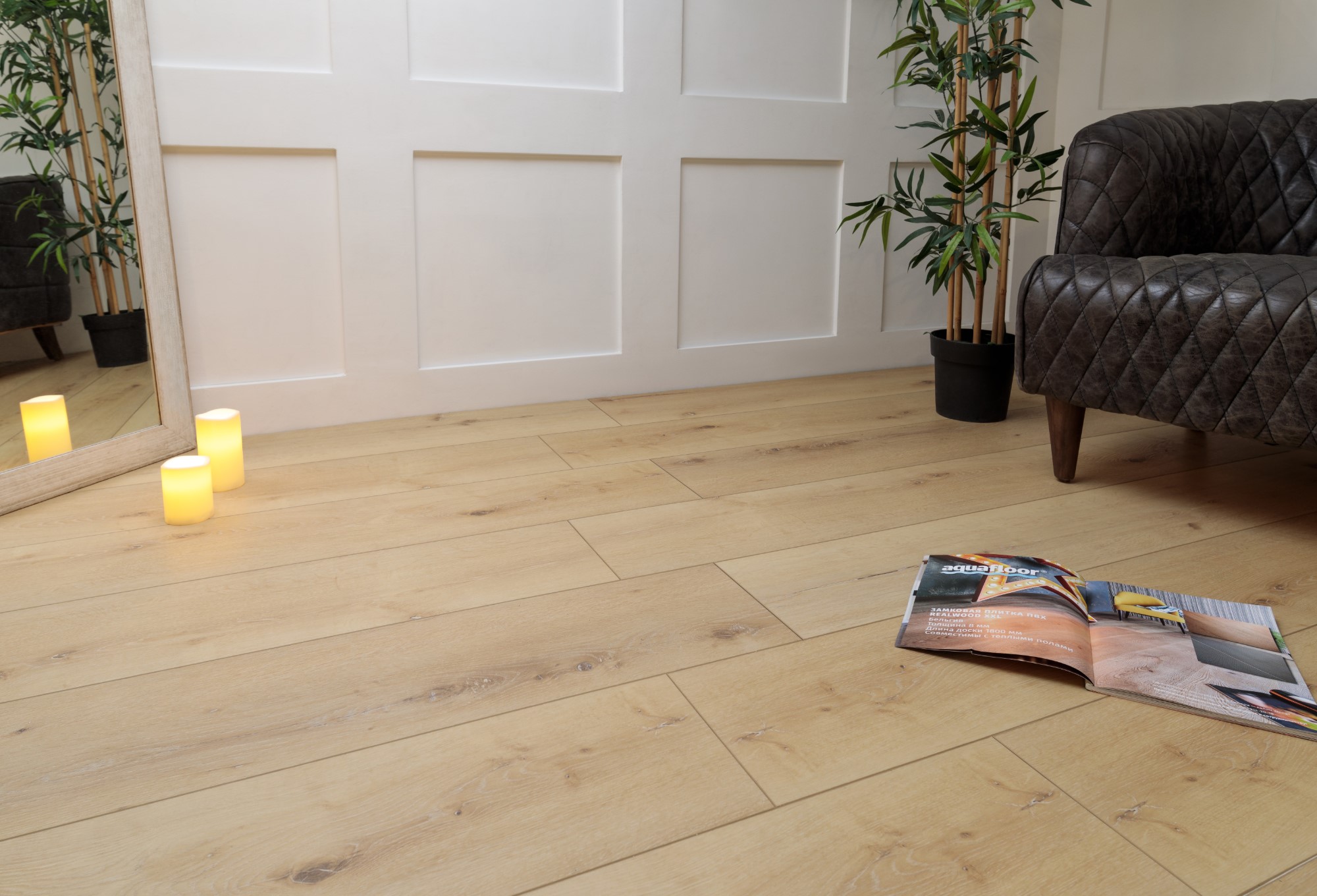 Кварцвиниловая плитка Aqua Floor Realwood XL Glue AF8006XL Glue 1524x228 Дуб Светлый замковый кварц винил напольный