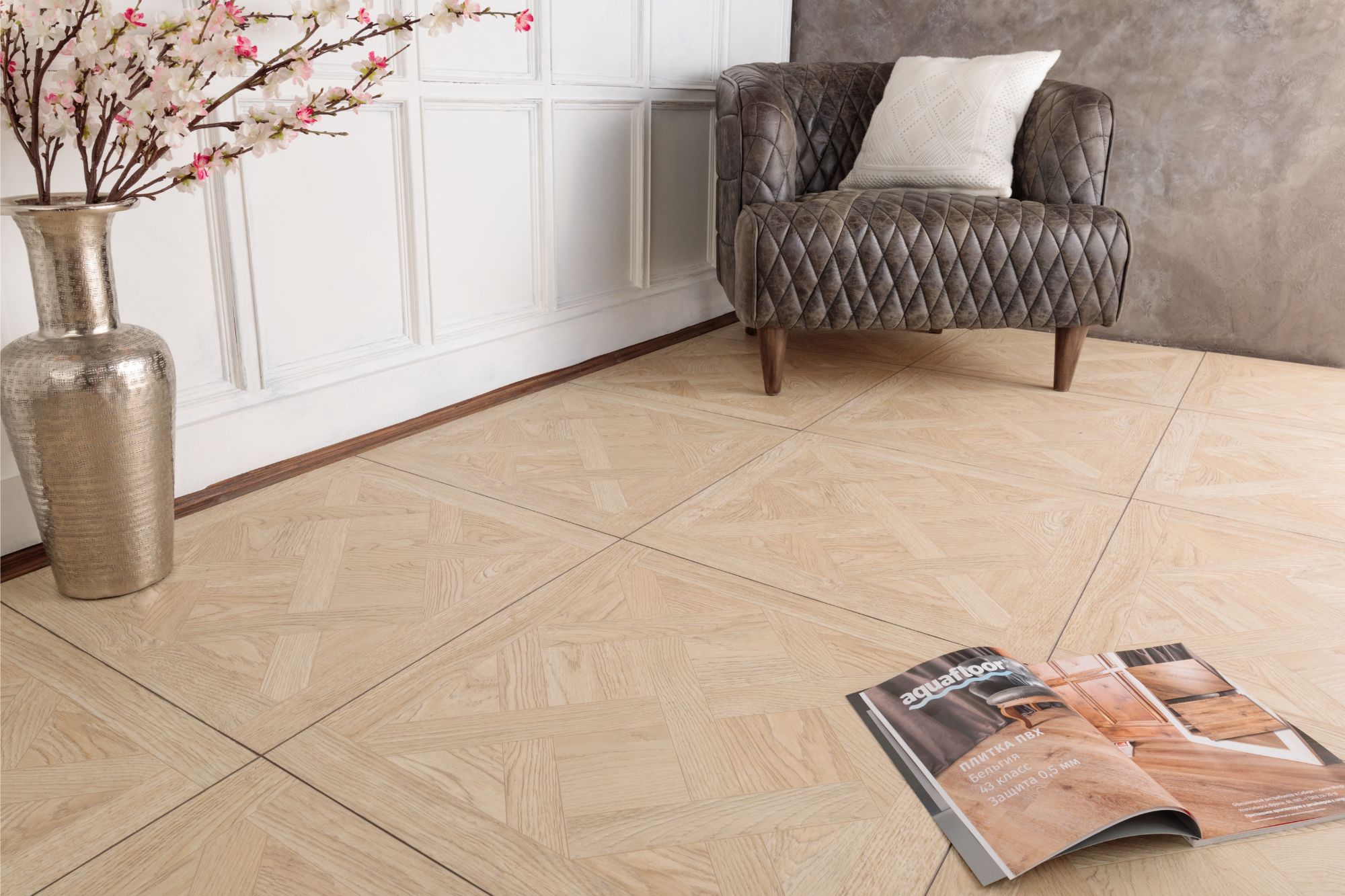 Кварцвиниловая плитка Aqua Floor Versailles AF7005VS 600x600 Дуб Темный замковый кварц винил напольный