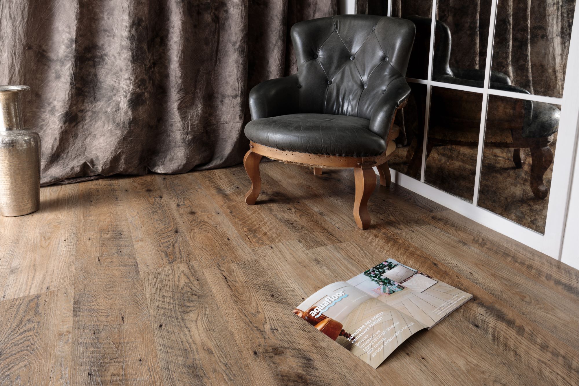 Кварцвиниловая плитка Aqua Floor Nano AF3217N 1221x180 Дуб Темный замковый кварц винил напольный